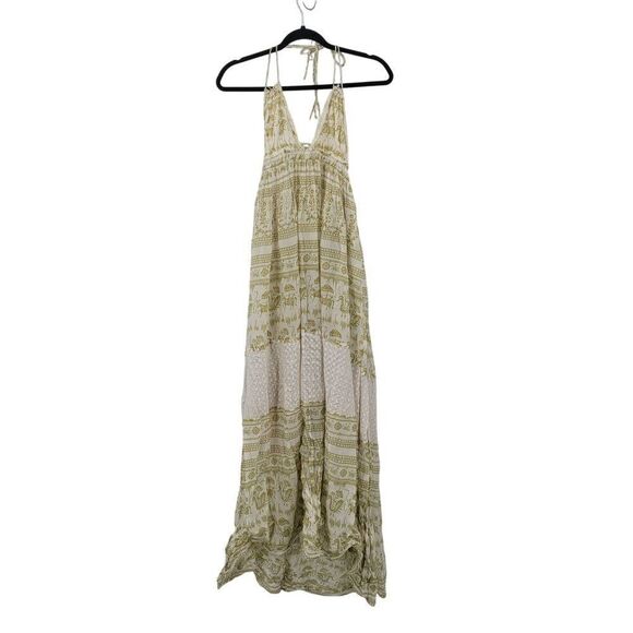 Free People Womens Boho Maxi Dress Halter Open Back Tiered Sz XS Green Cotton - Picture 15 of 16
